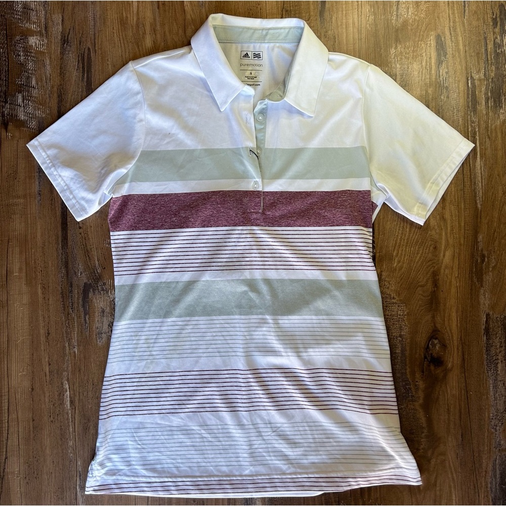 Adidas Women’s Puremotion Golf Polo Athletic Short Sleeve Shirt Striped